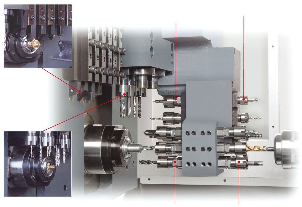 Специально разработанная подвижная инструментальная рама для статического и приводного инструмента токарного пруткового автомата  DIAMOND 32.